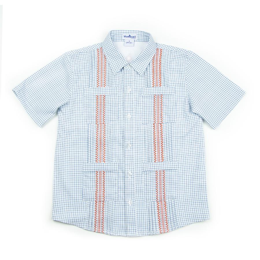 BlueQuail: Gauyabera Shirt - Blue/White Plaid & Vintage Red