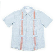 Load image into Gallery viewer, BlueQuail: Men&#39;s Guayabera - Blue/White Plaid Vintage Red SS
