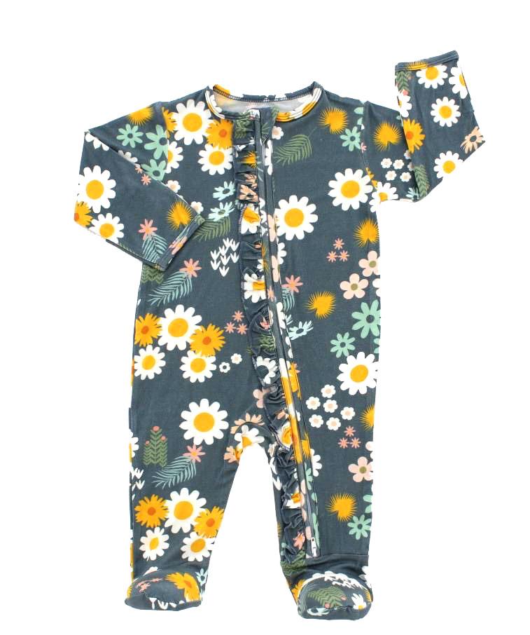 Emerson and Friends: Footie PJ - Blue Daisy (Bamboo)
