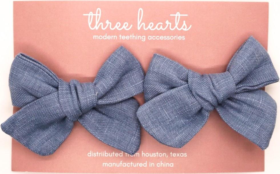 Three Hearts: Hair Bow - Enzleigh Linen: Clip