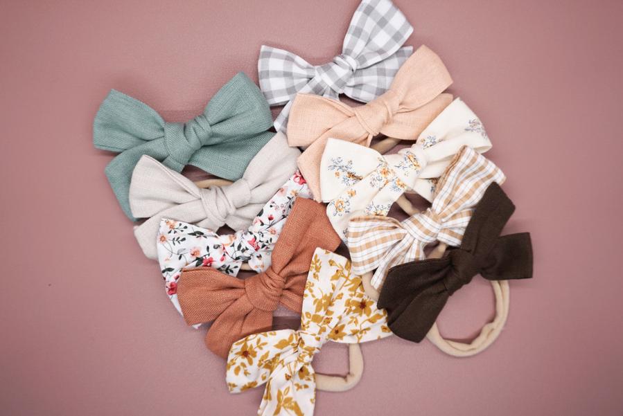 Three Hearts: Hair Bow - Hazel Linen: Headband