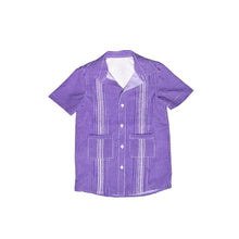 Load image into Gallery viewer, BlueQuail: Dress - Guayabera: Purple &amp; White Gameday
