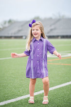 Load image into Gallery viewer, BlueQuail: Dress - Guayabera: Purple &amp; White Gameday
