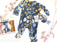 Load image into Gallery viewer, Emerson and Friends: Footie PJ - Blue Daisy (Bamboo)
