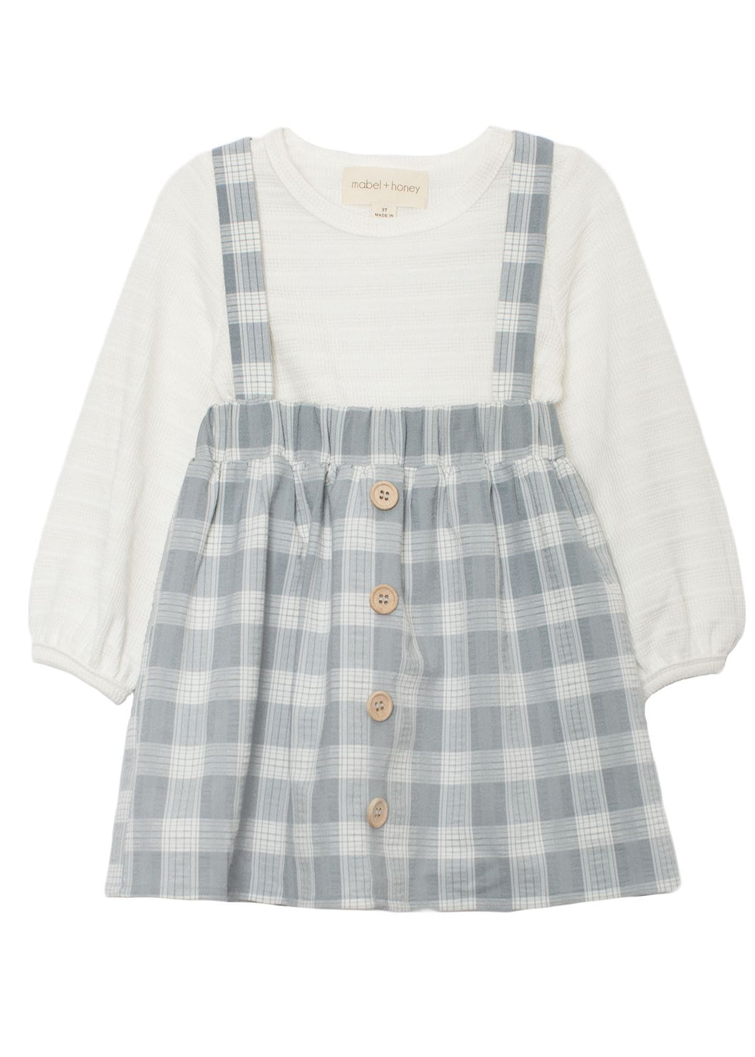 mabel + honey: 2 Piece Dress - Sweet Lullaby Plaid Woven (Grey)